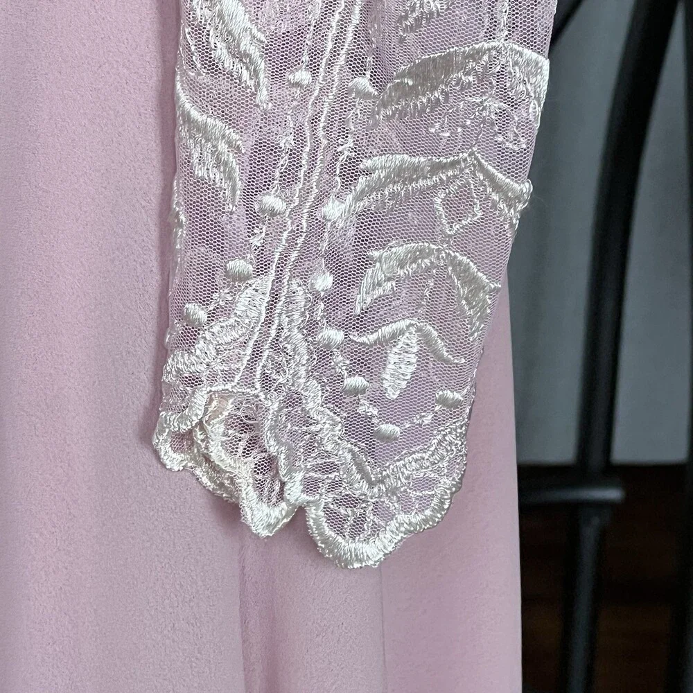 Vintage Cachet Bari Protas Pink Rose Dress 7/8 Sheer Embroidered Formal Gown - Picture 10 of 15